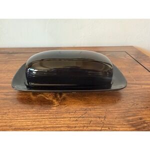 Home Black Ceramic Butter Dish with Lid Glossy Stoneware Kitchenware